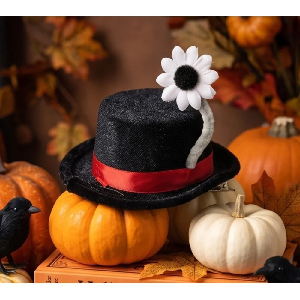 Kids Creepy Clown Halloween Costume Dress with Mini Top Hat Set Black Red Large